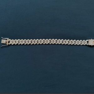 14k White Gold Plated Cuban Link Iced Bracelet 13mm *Brand New*